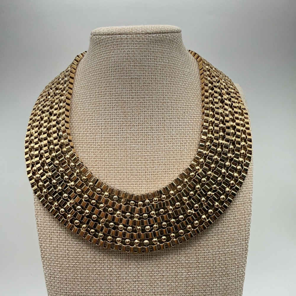 Aldo Gold MobWife Office Siren Statement Tiered Bib Necklace OS Gold